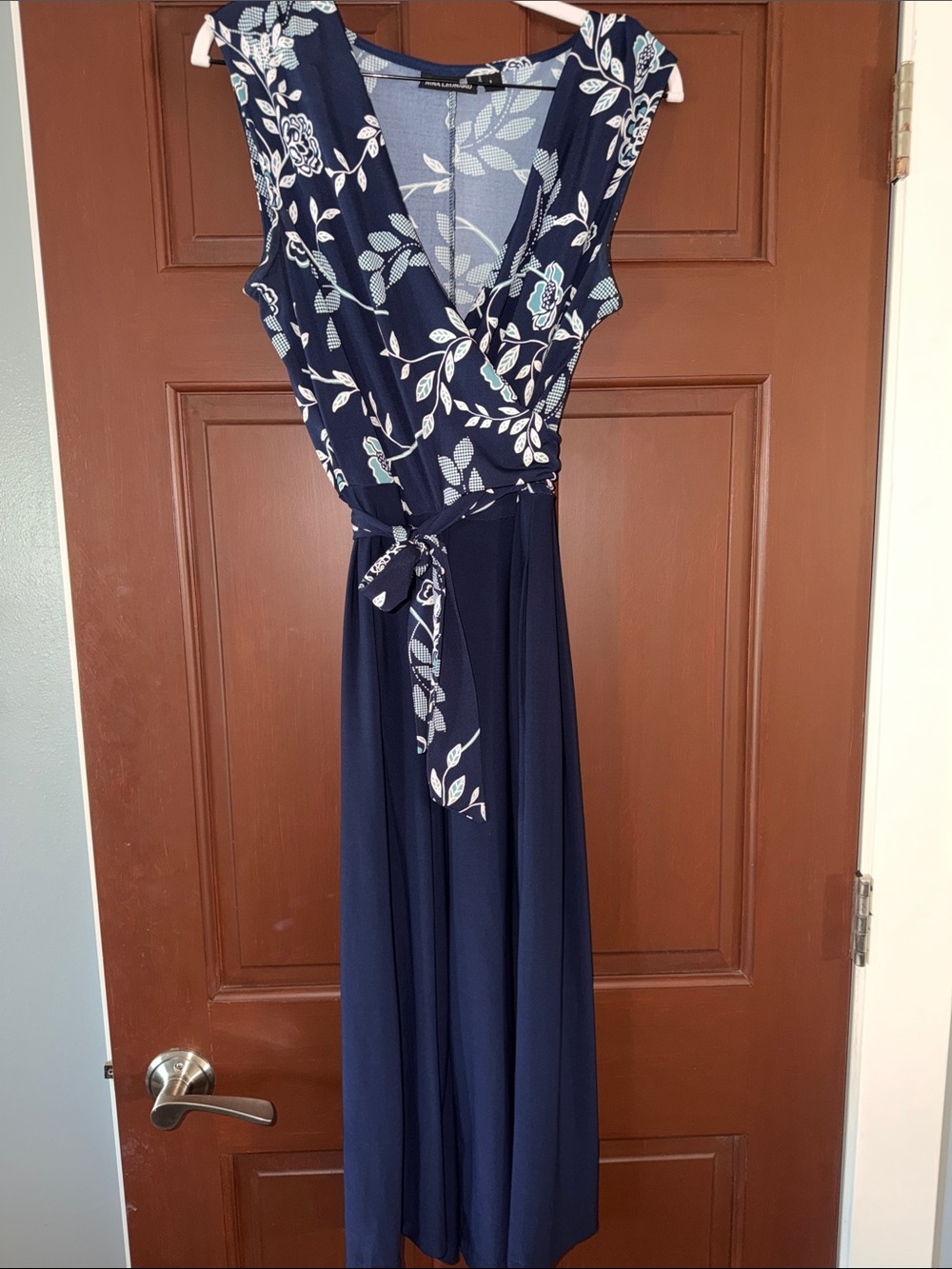 Nina Leonard Navy Floral Wrap Jumpsuit!